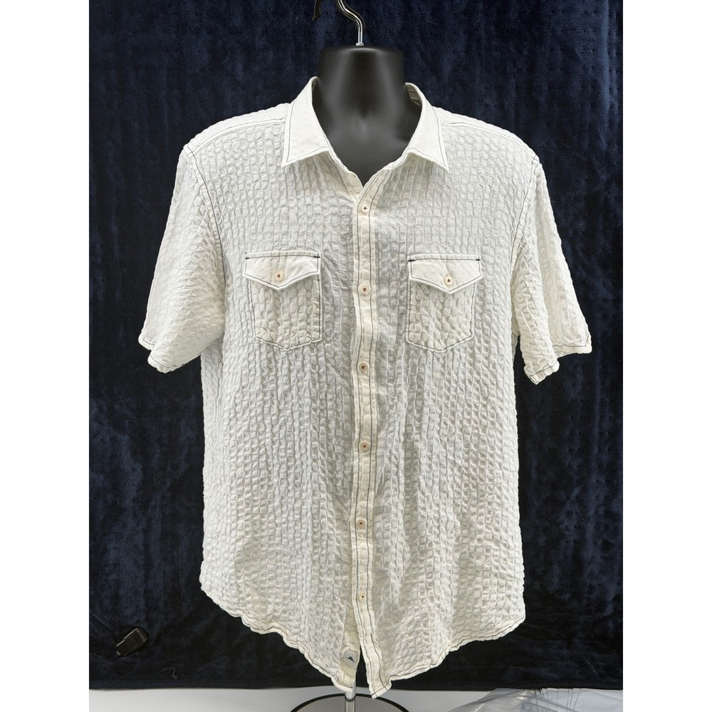 Tommy Bahama Linen Blend Shirt L White Island Modern Fit Short Sleeve Button up